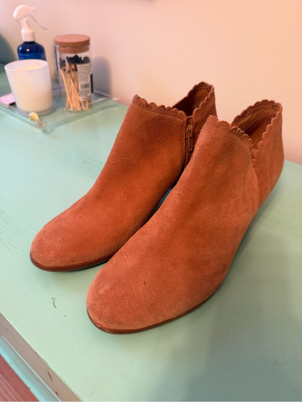 Jack Rogers Suede Scalloped Ankle Booties - Chestnut Brown